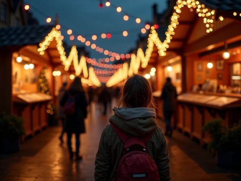 Familia española disfruta mercado navideño en Reino Unido con luces festivas